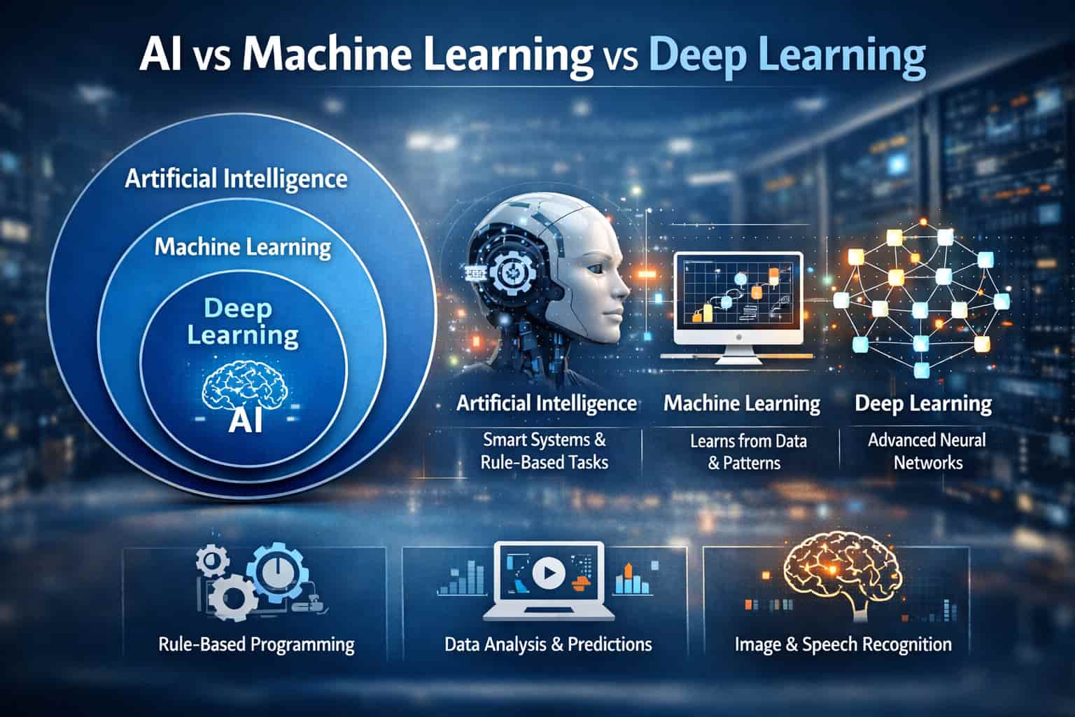 Ai Versus Ml Deep Learning Python AI vs Machine Learning vs Deep Learning: 3 Levels Explained